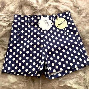 High Waisted Navy/White Polka Dot Shorts